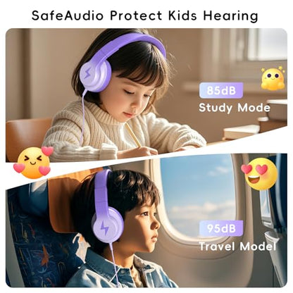 Candy Bila Wired Kids Headphones for School, Over-Ear for Boys Girls | Volume Limiter 85/94dB, HD Stereo Sound, Microphone and Wired Control, Foldable Design, Gradient Deep Purple - color: Gradient Deep Purple
