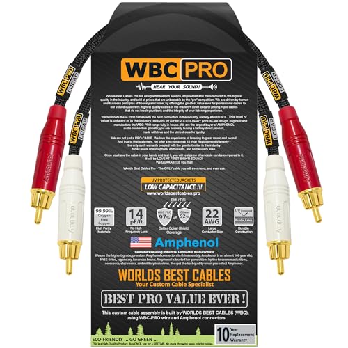 0.5 Foot RCA Cable Pair - WBC-PRO-LOCAP Low-Capacitance (14pF/ft) 22 AWG Ultra-Silent Audiophile & Professional-Grade Audio Interconnect Cable with Amphenol ACPR Gold RCA Plugs & Black Tweed Jacket