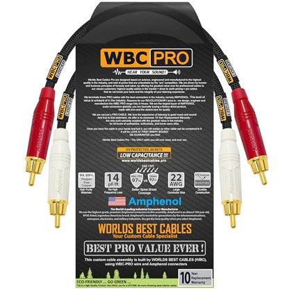 0.5 Foot RCA Cable Pair - WBC-PRO-LOCAP Low-Capacitance (14pF/ft) 22 AWG Ultra-Silent Audiophile & Professional-Grade Audio Interconnect Cable with Amphenol ACPR Gold RCA Plugs & Black Tweed Jacket