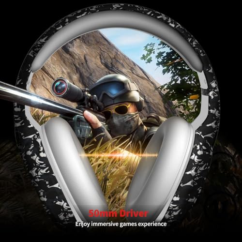 ZIUMIER Wired Camo Gaming Headset for PC, PS5, PS4, Xbox Series X|S | 노이즈 캔슬링 마이크, LED RGB 조명, 50mm 드라이버, 3.5mm 오디오 잭, 소프트 메모리 폼, 멀티 플랫폼 헤드폰 - color: 카모플라주