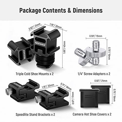 NEEWER 8 PCs Hot Shoe Mount Adapter Kit, Including Triple Cold Shoe Mounts, 1/4” Screw, Flash Stand Bracket, and Hotshoe Cover for DSLR Camera, LED Light, Microphone, Lighting Stands, Monitor - style: ST47(8-Pack)