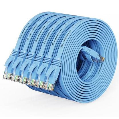 Cat 6 Flat Ethernet Cable 10ft 6Pack, 10Gbps, Blue | OFC Bare Copper 30AWG UTP Patch Cable, 550MHz, RJ45 Gold-Plated, Snag-Less Boots, Ideal for Gaming, Streaming, Router - color: Blue-Flat, size: 10ft