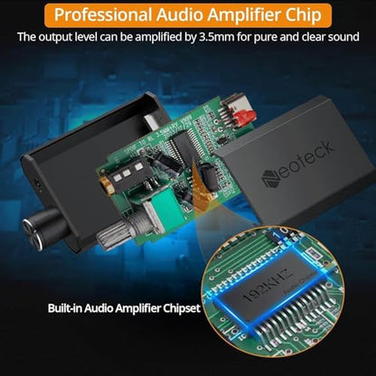 Neoteck 192kHz Digital to Analog Converter Optical to 3.5mm Converter | with Volume Adjustment, Built-in Amplifier Chipset DAC Converter Compatible for 3.5mm Headphones, Computer Speaker and etc.