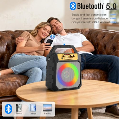 JM Portable Karaoke Machine 2-Way Coaxial Driver Speaker with 2 Mics-Grey | Portable,Rechargeable,Bluetooth,TF/SD/USB,AUX,FM,4000mAh,5 Light Modes - color: Grey