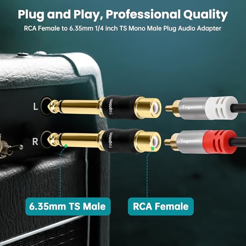 RCA to 1/4 Inch Adapter 4 Pack, 6.35mm Quarter Inch TS Mono Male to RCA Female Jack Plug, Gold-Plated Guitar Connectors, Audio Converter Premium Quality Series - size: 4 Pack