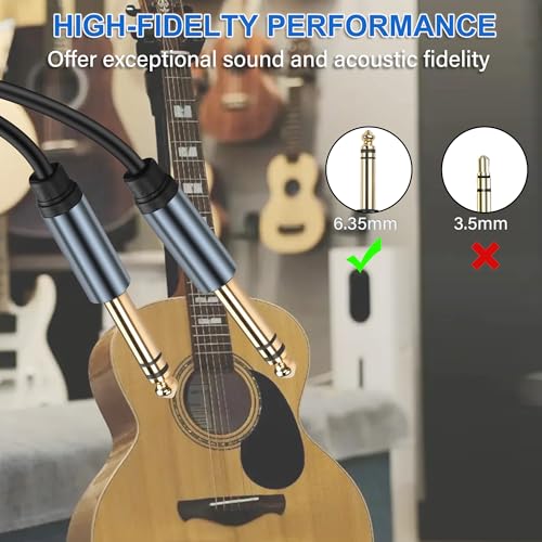 1/4 inch TRS Stereo Cable 6.35mm Male to 6.35mm Male TRS Stereo Audio Cable 0.98FT 1/4" Instrument Stereo Aux Jack Adapter Cable for Guitar Bass Amplifier 2pcs