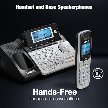 VTech DS6151-2 2-Line Expandable Cordless Phone System, 2 Handsets | Digital Answering System, Caller ID, DECT 6.0, Home & Small Business, Black/Silver - size: 2 Handsets