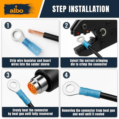 ALBO 500PCS Heat Shrink Ring Terminal Kit – Wire Terminal Connectors Assortment for 22-10 AWG, Waterproof Electrical Connectors Set – Tinned Copper Electrical Ring Terminals | Closed-Ring Design Helps Prevent Pull-Off, Loose Wiring and Connection Failure