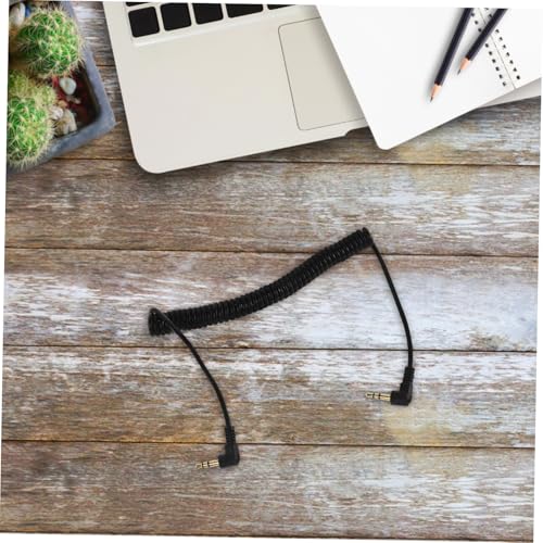 SHOWERORO Coiled Stereo Aux Cable Male to Male Audio Extension Cable with Dual Right Angle Design Retractable Spring for Headphones and Smartphones