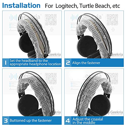 Geekria Large Knit Fabric Headband Pad Compatible with Logitech, Turtle Beach, Panasonic, AKG, Sennheiser, Sony Headphones, DIY Easy Install (Grey)