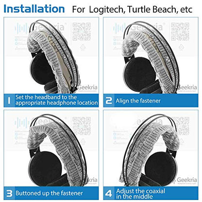 Geekria Large Knit Fabric Headband Pad Compatible with Logitech, Turtle Beach, Panasonic, AKG, Sennheiser, Sony Headphones, DIY Easy Install (Grey)