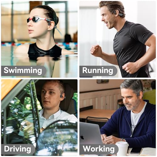 Bone Conduction Headphones, Open Ear Running Headphones Bluetooth 5.4, IP68 Waterproof Wireless Sports Headsets with Mic & 32 GB MP3 Memory for Swimming, Hiking, Gym, Dark Gray - color: Dark gray