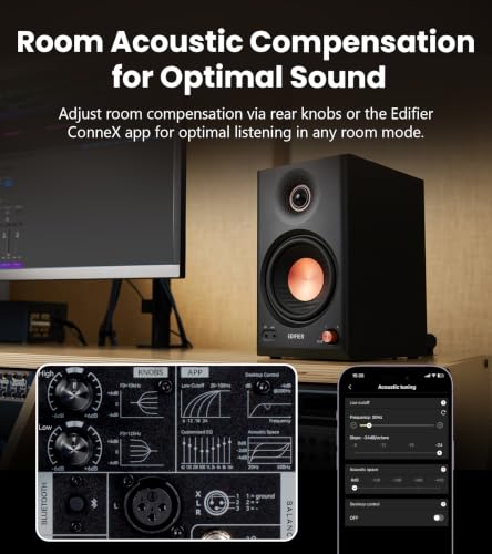 Edifier MR4.5 Bi-Amped Studio Monitor, 80W RMS Bookshelf Speakers - Black | 4.5" Woofer 1" Silk Tweeter Hi-Res Audio Bluetooth 6.0 LDAC XLR/TRS/RCA/AUX Input Music Production Video Editing Home Audio - color: Black
