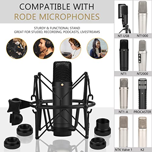 Geekria for Creators Microphone Shock Mount Compatible with Rode NT-USB, NT1-A, NT2-A, NT1000, NT2000, Procaster, Mic Anti-Vibration Suspension Adapter Clamp Mic Holder Clip (Black/Metal)