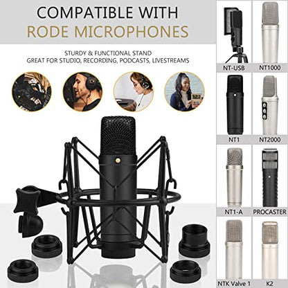 Geekria for Creators Microphone Shock Mount Compatible with Rode NT-USB, NT1-A, NT2-A, NT1000, NT2000, Procaster, Mic Anti-Vibration Suspension Adapter Clamp Mic Holder Clip (Black/Metal)