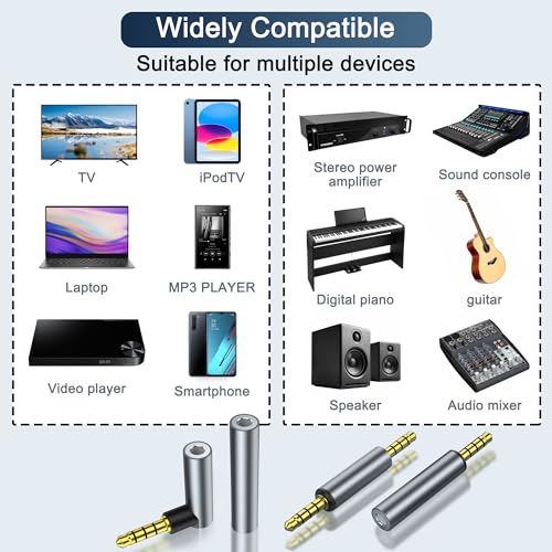 4 Pack 3.5mm Audio Adapter - 3.5mm TRRS Stereo Jack Adapter with Gold Plated Connectors, for Mobile Phones, Tablets, Car Audio, Speakers - style: 4 M/F/Angle
