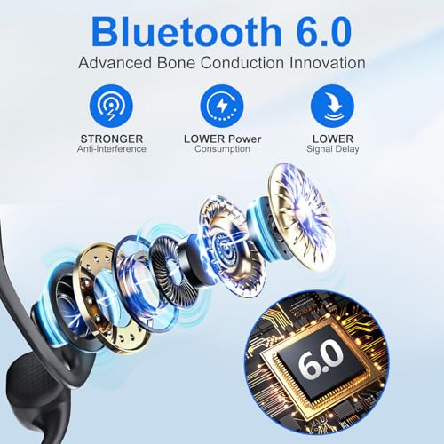 Bone Conduction Headphones, Bluetooth 6.0 Open Ear Headphones with HD Mic, 10Hrs Playtime Wireless Sports Earphones, IP67 Waterproof Headset for Running, Cycling, Hiking, Driving