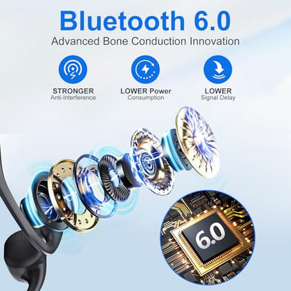 Bone Conduction Headphones, Bluetooth 6.0 Open Ear Headphones with HD Mic, 10Hrs Playtime Wireless Sports Earphones, IP67 Waterproof Headset for Running, Cycling, Hiking, Driving