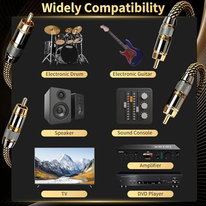 HiFi RCA Cables,Audiophile 5N OFC Nylon Braided RCA Audio Cable | Fully Shielded,24K 5μm Gold Plugs,Ferrite Core,Anti-Interference,For Home Stereo Car Audio Subwoofer Cables(59.06in/4.92ft) - size: 4.92 ft（59.06 in）