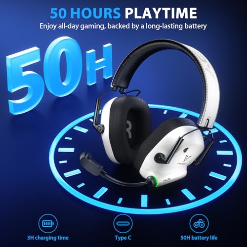 Vakedy Wireless Gaming Headset for PS5, PS4, PC, Switch, Dual Mode, White