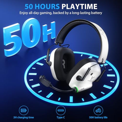 Vakedy Wireless Gaming Headset for PS5, PS4, PC, Switch, Dual Mode, White