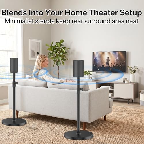 Speaker Stands Pair for Sony SA-RS8 Wireless Rear Speaker Stand, Height Adjustable from 33.4" to 40.5", Heavy-Duty Surround Speaker Stand for Sony SA-RS8 Stand with Cable Management