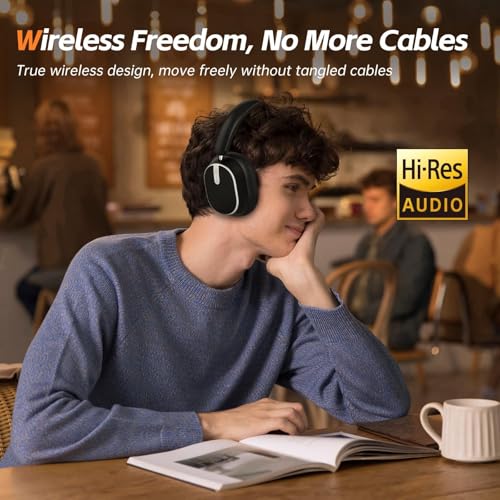 Over Ear Wireless Headphones with 120H Playtime, Hi-Res Audio, Deep Bass, Memory Foam Ear Cups