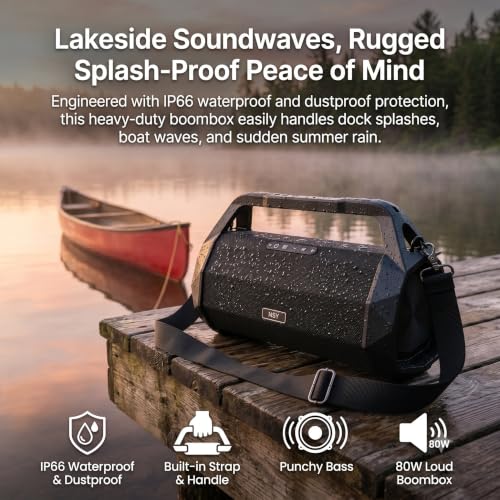80W Jobsite Bluetooth Speaker, IP66 Waterproof/Dustproof | 25-Hour Playtime, Shockproof & Distraction-Free Design, for Construction, Garage, Workshop, Goat Yoga