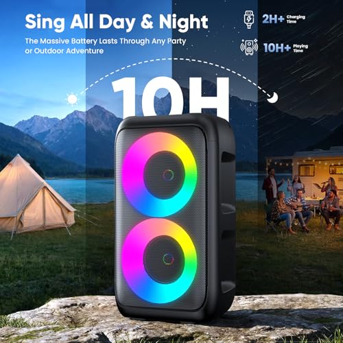 Karaoke Machine for Adults Kids, Portable Bluetooth Speaker with 2 Wireless Microphones, TWS Mode & LED Light, 10H Battery PA System, Home Party Outdoor Camping Birthday (2 Mics) - size: 2 Mics