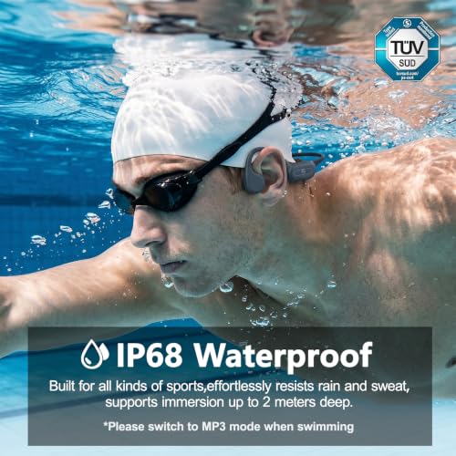 Swimming Headphones Bone Conduction Headphones Bluetooth IPX8 Waterproof | Waterproof Earbuds for Swimming ,Open Ear Earphones with MP3 Mode 32GB,8H Play Bluetooth 5.4 Ear Buds Secure Fit for Running - color: Gray