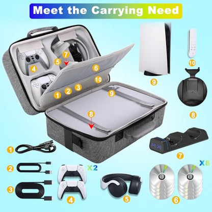 jamini Hard Shell Travel Carrying Case Compatible with PS5, PS5 Pro, Slim - color: Light Grey
