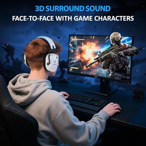 Vakedy Wireless Gaming Headset for PS5, PS4, PC, Switch, Dual Mode, White