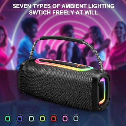 Bluetooth Speaker 60W, BT5.4 Speakers Bluetooth Wireless, Loud Stereo Sound | Portable Speaker, 6000mAh, IP6 Waterproof, RGB Multi-Color Rhythm Lights, Outdoor, Home, Party, Beach, Black - color: Black-02