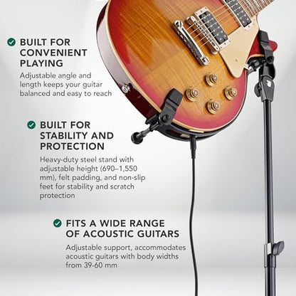 K&M Konig & Meyer 14760.000.55 Performer Electric Guitar Stand - Heavy Duty 2-way Height Adjustment - Felt-lined Instrument Support Arm Folding Guitar Stand Design - For Adult / Young Musicians