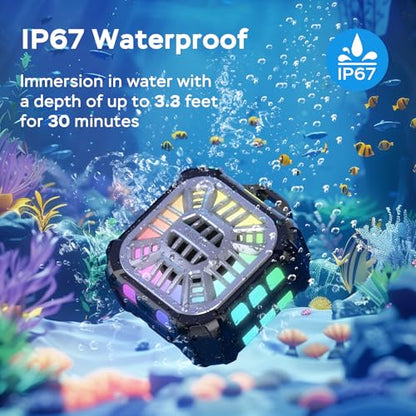 INSMY Shower Speaker IP67 Waterproof Bluetooth Speakers, Portable Small | Multi Sync 100+ Speakers, Big Volume Booming Bass, 24H Playtime,Floatable,RGB Lights for Outdoor Kayak Beach (Black) - color: Black