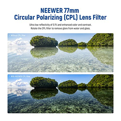 Neewer 77mm 편광 필터 30겹 다중 저항 나노 코팅 원형 편광 필터(CPL) 눈부심 감소/대비 향상/울트라 슬림/반사 감소/HD 광학 유리 편광 필터 - size: 77mm