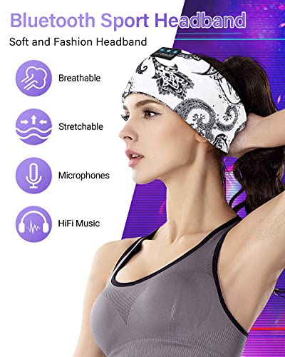LC-dolida Sleep Headphones Bluetooth Wireless Headphones with Thin HD Stereo Speakers Perfect for Side Sleepers, Sport, Yoga, Travel - color: Boho White