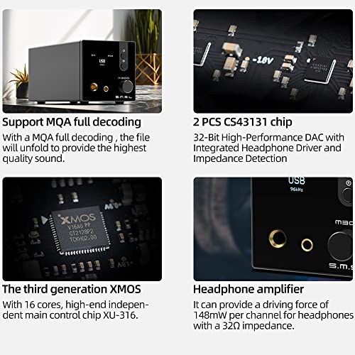 S.M.S.L Upgraded M300SE HiFi Headphone Amplifier, 2PCS of CS43131 MQA Audio DAC, USB/Optical/Coaxial/Bluetooth Input DSD MQA XMOS Balanced XLR Output THD+N 0.00013% with Remote Control