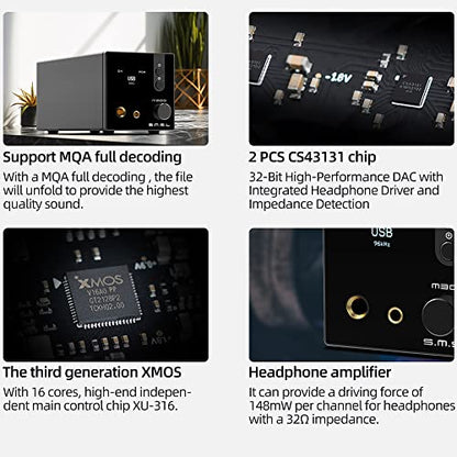 S.M.S.L Upgraded M300SE HiFi Headphone Amplifier, 2PCS of CS43131 MQA Audio DAC, USB/Optical/Coaxial/Bluetooth Input DSD MQA XMOS Balanced XLR Output THD+N 0.00013% with Remote Control