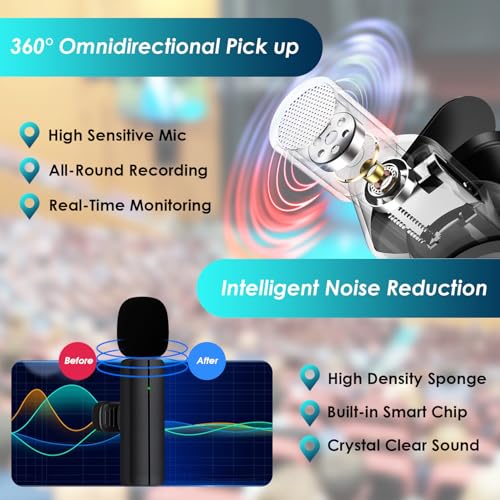 Wireless Lavalier Lapel Microphone for iPhone 15/Android/Computer - Bluetooth Mini Phone Mic for Video Recording, Clip-on USB C Microphones for YouTube Tiktok Podcast Vlog & Livestream