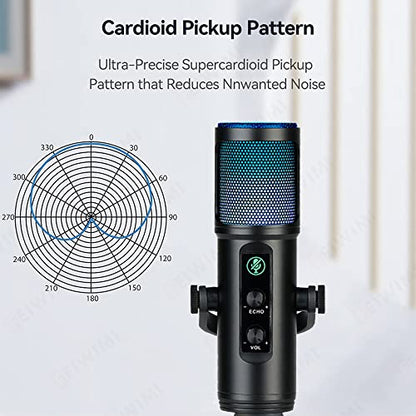 Andoer USB Condenser Microphone Cardioid Mic with RGB Lights One-Button Mute Headphone Real-time Monitoring with Desktop Mic Stand for Smartphone Laptop PC Live Streaming Video Conference Online