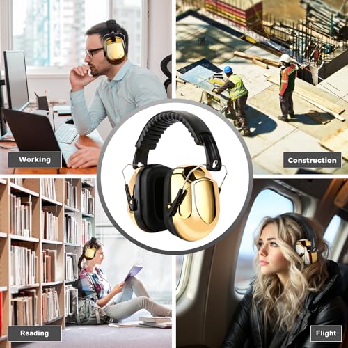 ProCase NRR 28dB Noise Reduction Ear Muffs, Foldable Adjustable Noise Cancelling Headphones - color: 1 - Metallic Gold
