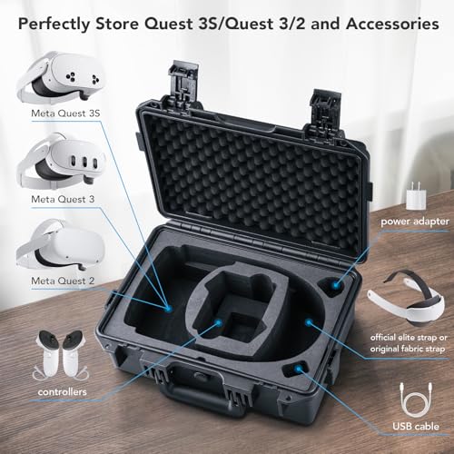 Lykus Titan OQ200 Waterproof Hard Case, Works with Quest 3S/Quest 3/Quest 2, Fit Official Elite Head Strap, Better Protection [CASE ONLY] | CASE ONLY,Fits Stock and Official Elite Head Strap,IP67 Waterproof,Shockproof,CNC Cut Premium Foam - color: Black