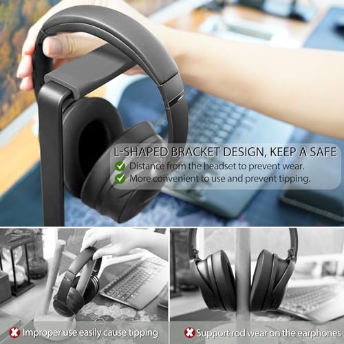 Wooden Headphone Stand for Desk, Holder for Apple Sony Beats Bose Headset | Universal Desktop Stand, Non-slip Heavy Base with Soft Padding Square