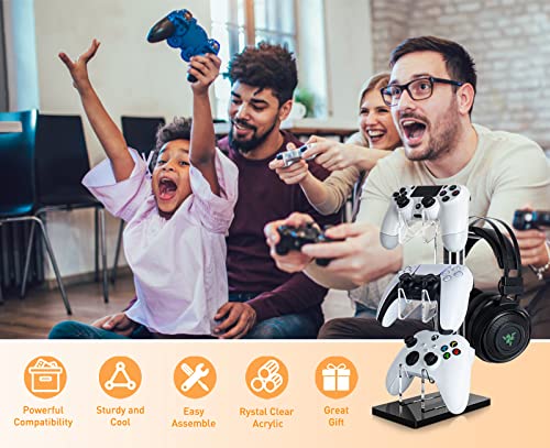 OAPRIRE Controller Stand Headset Stand, 3 Tier Acrylic Gaming Controller Holder Compatible with PS4, PS5, PC, Xbox, Universal Design (Black) - color: Black, size: 3 Tier-without lights