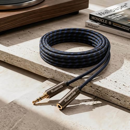50ft Double Shielded 3.5mm AUX Extension Cable - color: Blue, size: 1Pack 50Ft