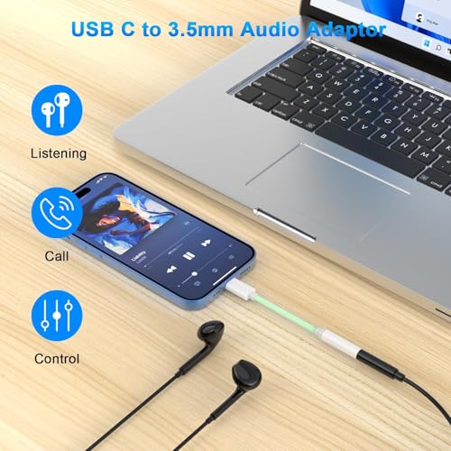 Apple MFi Certified USB C to 3.5mm Audio Adapter,4Pack Woven Headphone | Headphones USB C Dongle for iPhone 17/17 Pro/iPhone 16/15/15 Pro/Pro Max/Plus iPad for Galaxy S25/S24, Pixel,USB C Adapter - color: Green-USBC4pack