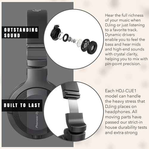 Pioneer DJ HDJ-CUE1 DJ Headphones - Black Bundle with Case and Austin Bazaar Polishing Cloth - color: HDJ-CUE1, style: Black