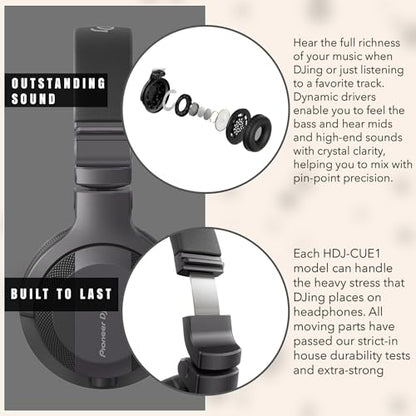 Pioneer DJ HDJ-CUE1 DJ Headphones - Black Bundle with Case and Austin Bazaar Polishing Cloth - color: HDJ-CUE1, style: Black