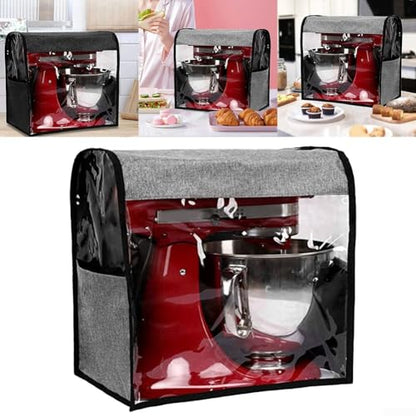 Linen Grey Mixer Dust with Storage Pockets, Oxford Cloth Blender Bag Kitchen Organization, Foldable Anti-Dust Case 35.5cm